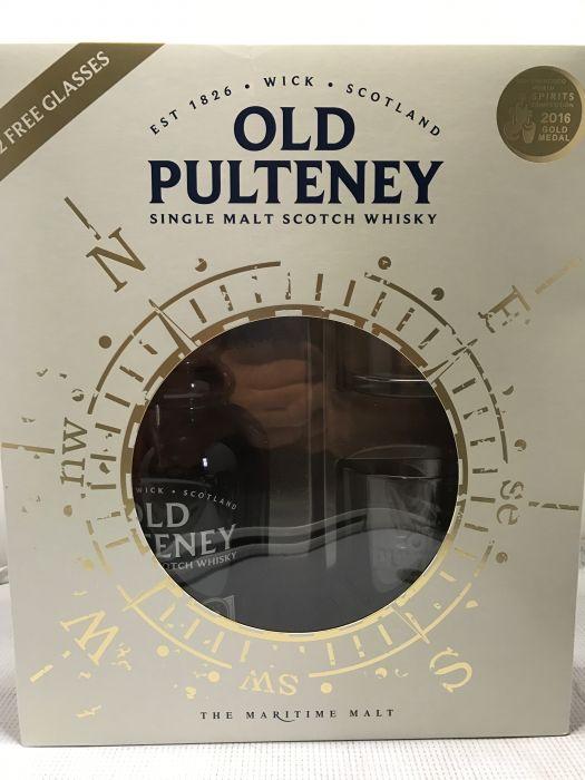 Old Pulteney Scotch Single Malt Highland Gft Pk W/ Rock Glasses 12yr 750ml